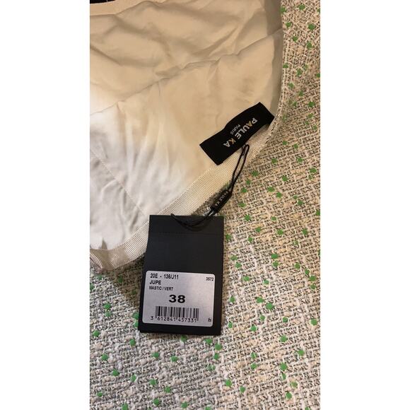 PAULE KA Paris Off White & Green with Fringe  Skirt ~  M ~ "sample" ~   NEW - Picture 8 of 11